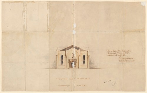 Elevation and Ground Plan of Presbyterian Church. I.e. Scots Church Collins Street Melbourne